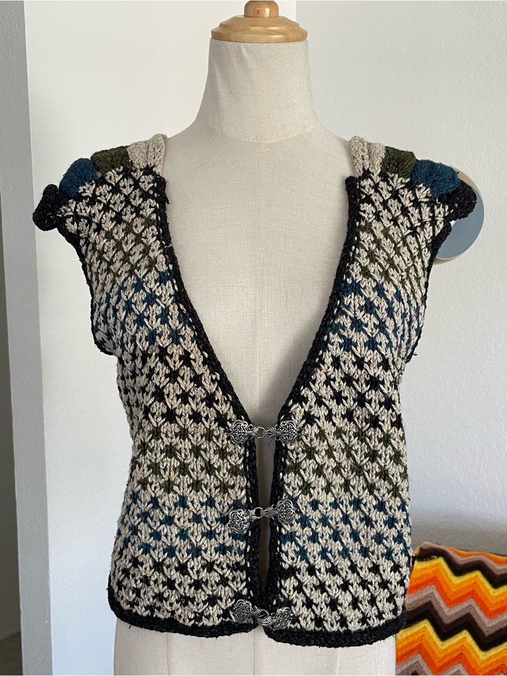 Vintage Boho Coastal Grandma Crochet Knit Vest